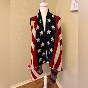 Do Everything in Love Patriotic American Flag Knit Vest Wrap OS